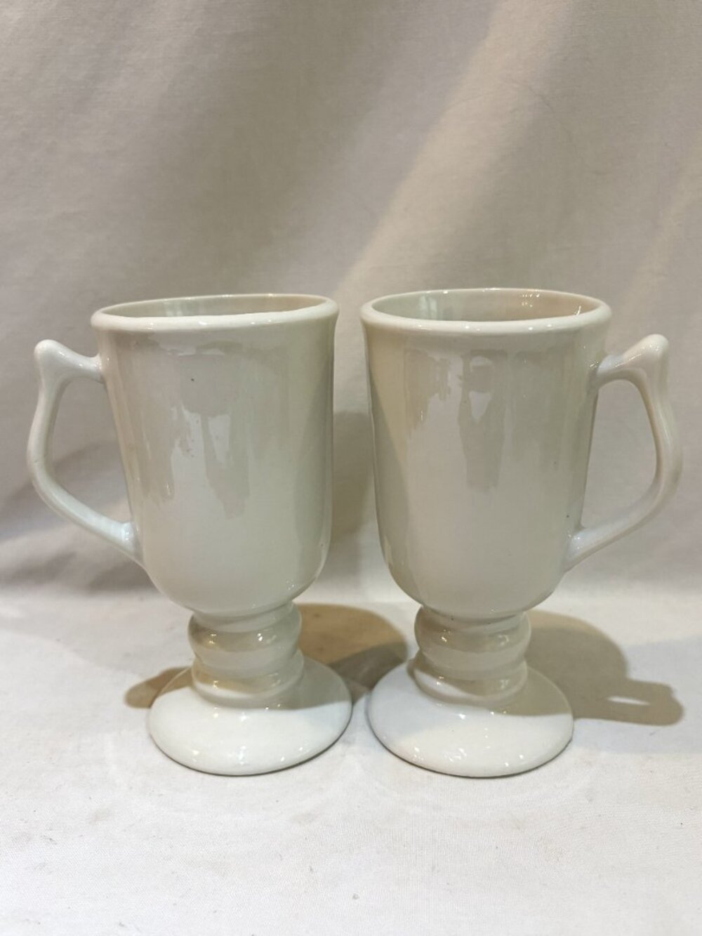 Pair of Hall Pottery Irish Coffee Footed Pedestal Mugs Ivory Glaze #1272